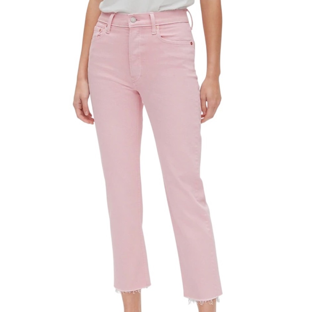 GAP JEANS Cheeky Straight Leg LIGHT PINK Button-Fly Stretch FRAYED HEM sz 4-27